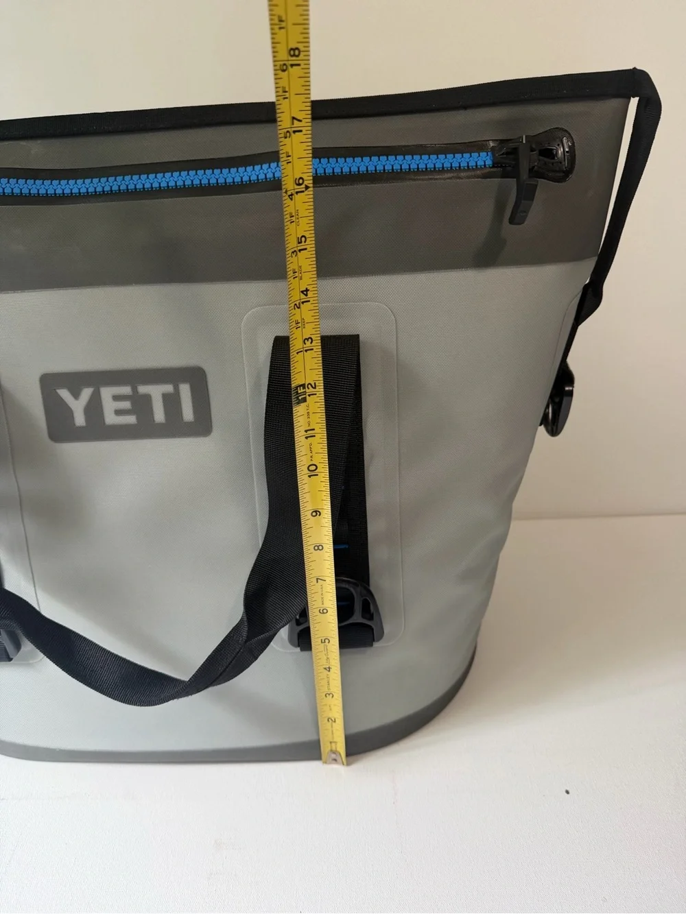 Yeti Hopper Two 30 Tote in Gray with Black Handles and Blue Zipper MSRP: $350
